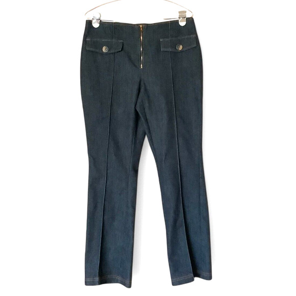 Carole Wren Stretch Jeans Front Seam Creased Bootcut Flare Dark Blue Size 8 - Picture 1 of 7